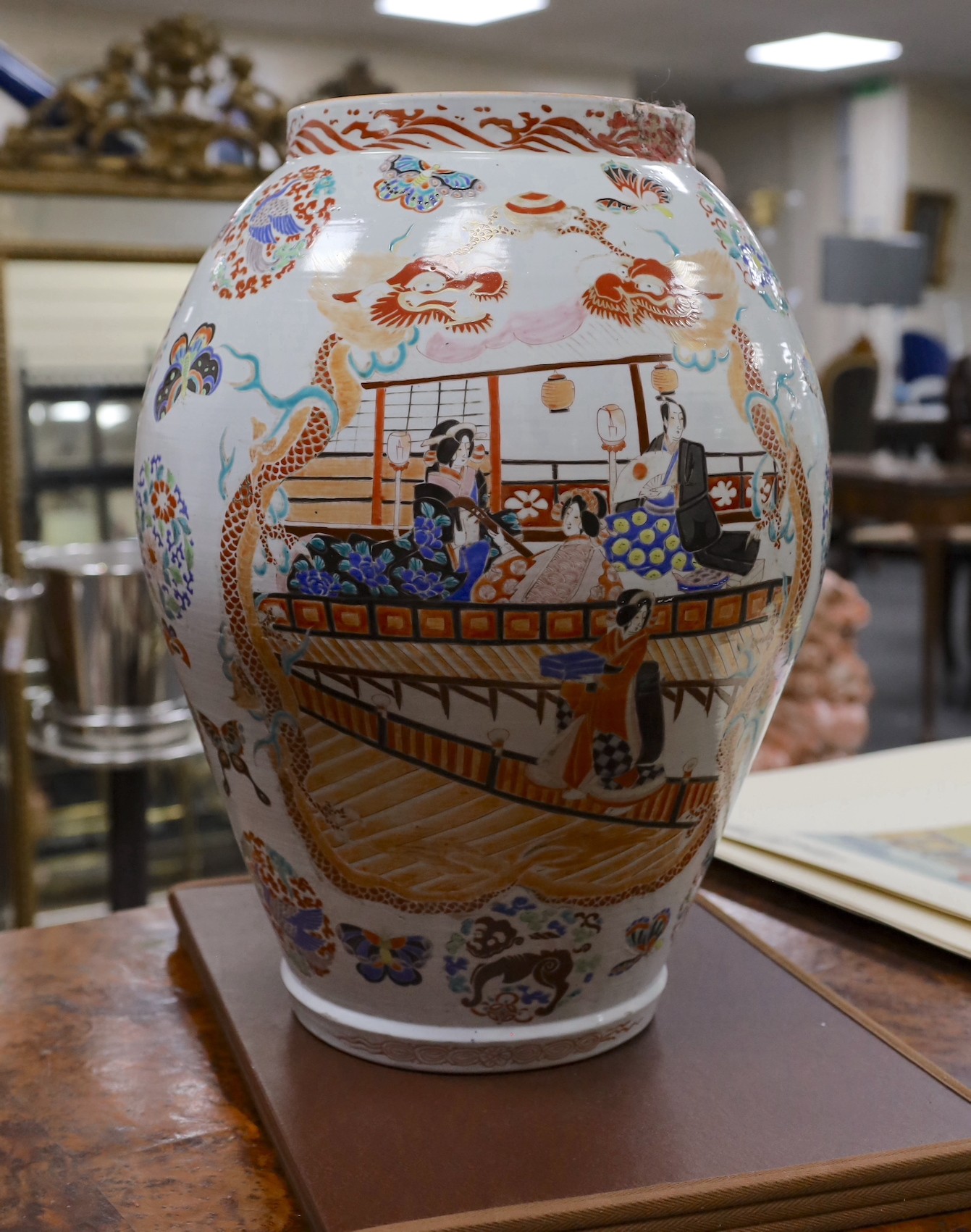 A massive Japanese enamelled porcelain vase, Meiji period, 51cm tall